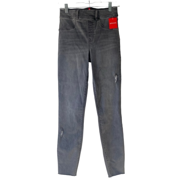 NWT Spanx Distressed Skinny Jeans Gray High Rise Jeggings Womens Small